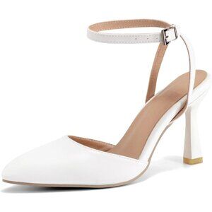 Bridal White Kitten Slingback Pumps Dressy Closed Toe Stiletto Heels for Women